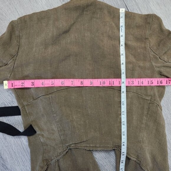 ZARA Woman Olive Green Loose Linen Jacket with Ribbon Tie Size XXS - Picture 14 of 14